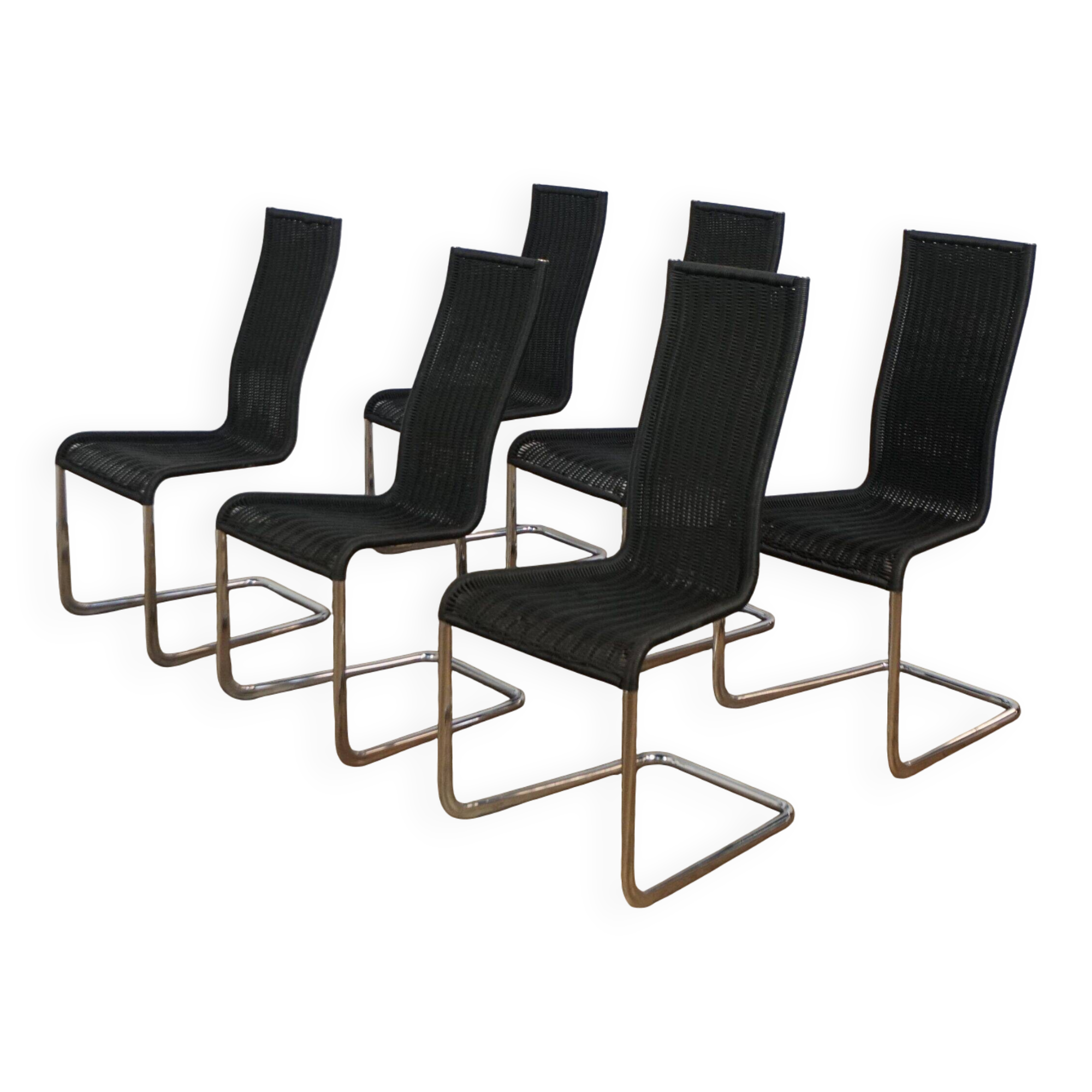 Set of 6 cane and chrome dining chairs by Axel Bruchhäuser for Tecta