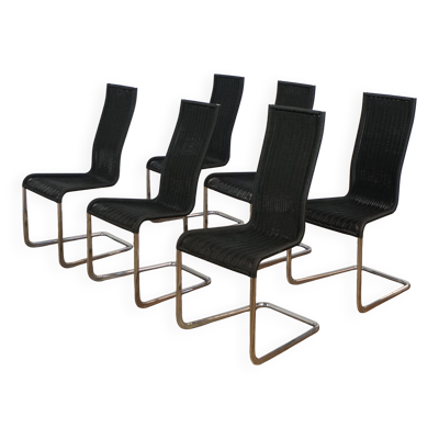 Ensemble de 6 chaises de salle à manger en rotin et chrome par Axel Bruchhäuser pour Tecta.