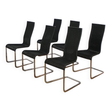 Set of 6 cane and chrome dining chairs by Axel Bruchhäuser for Tecta