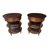 Pair of oval mahogany side tables with caned shelves – 19th century