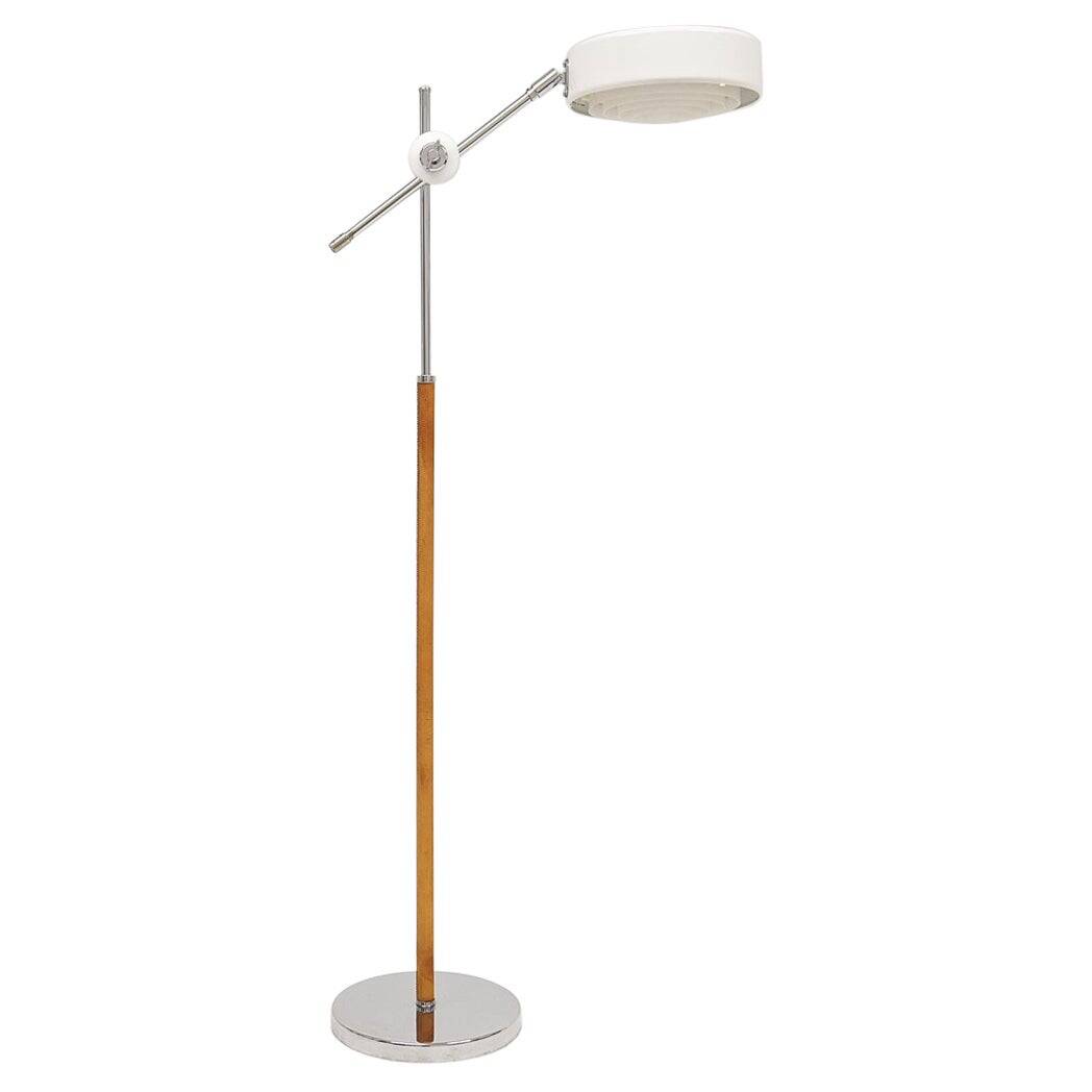 Vintage chrome leather floor lamp mid-century Atelje Lyktan, Sweden