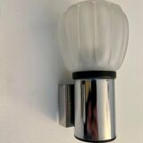 Pair of vintage wall lamps, sandblasted glass and chromed metal, France 1970