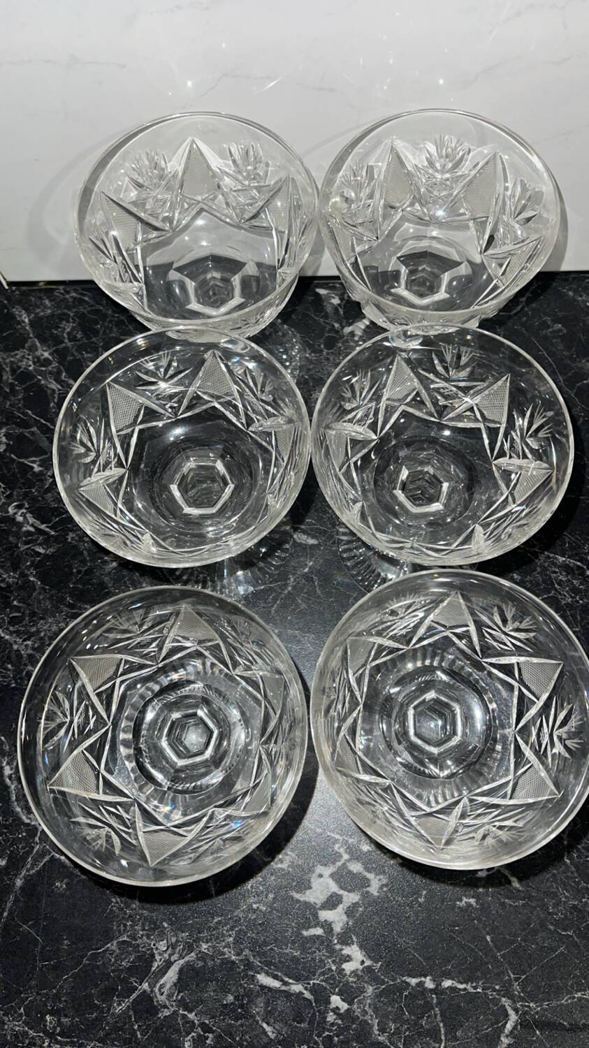 6 vintage cut crystal cups