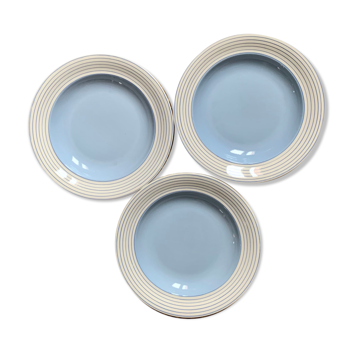 Lot de 3 assiettes rayées bleues villeroy & Boch
