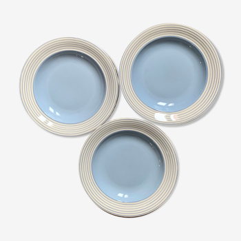 Lot de 3 assiettes rayées bleues villeroy & Boch