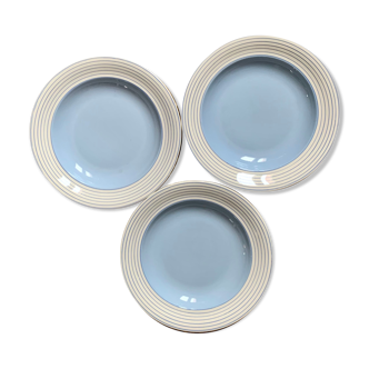 Lot de 3 assiettes rayées bleues villeroy & Boch