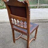 4 Henri II chairs in solid wood and leather from the 19th century.
