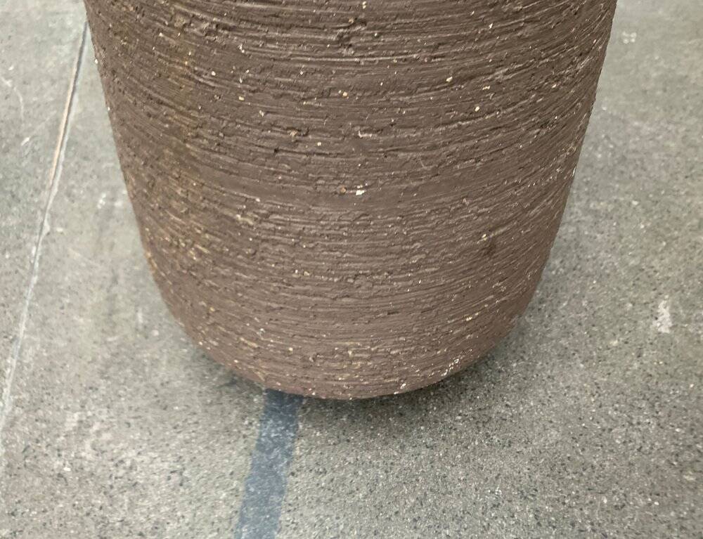 Brutalist German vase on a mid-century stand by Krösselbach Keramik, 1960s.