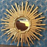 Miroir soleil ancien bois doré, 70 cm, milieu XXe