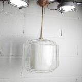 Chandelier 1930 double Opaline blown glass brass and copper