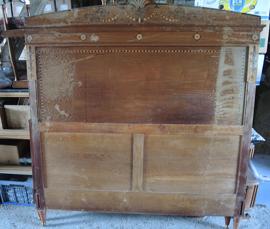 Bed frame double wood  inlay vintage