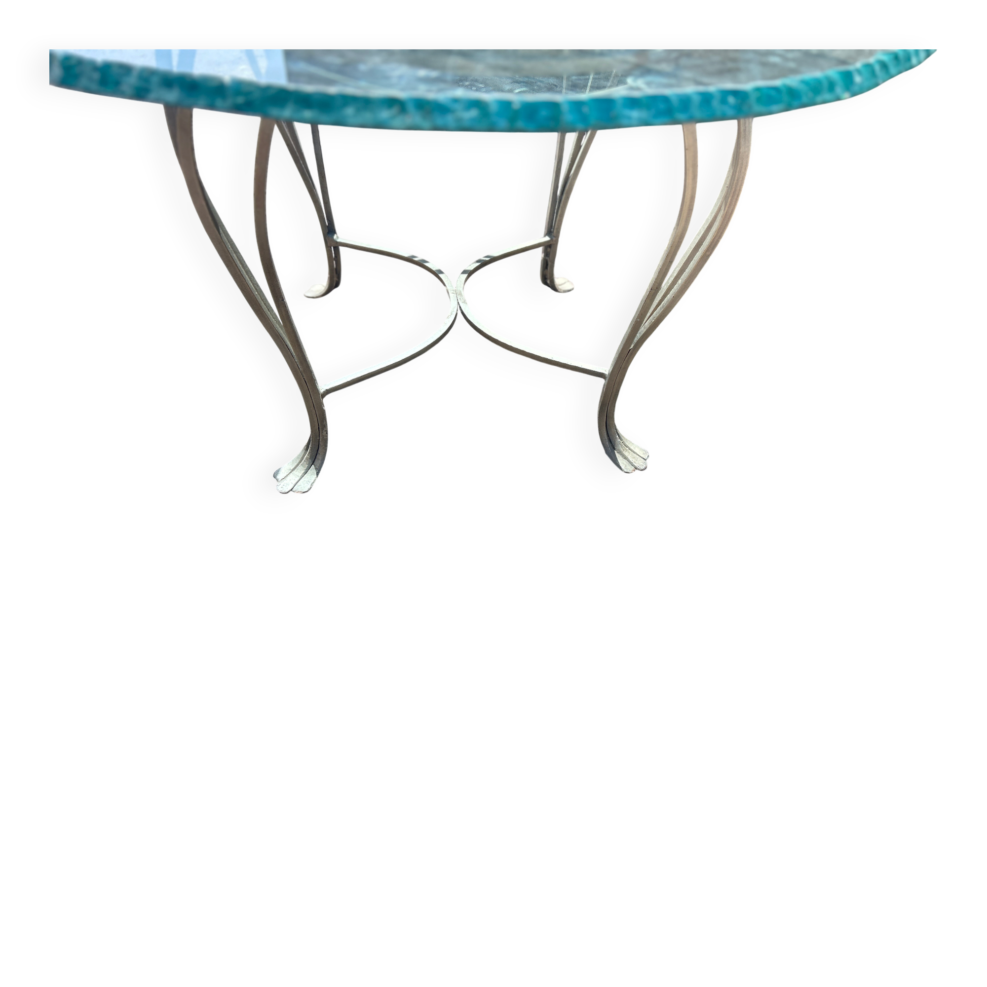 Table ronde en verre et fer forgé