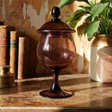 Pot, vintage purple plum bubble glass sweet jar in the style of Biot.