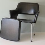 Modernist armrest chair, chrome and skai, Belgium 1960