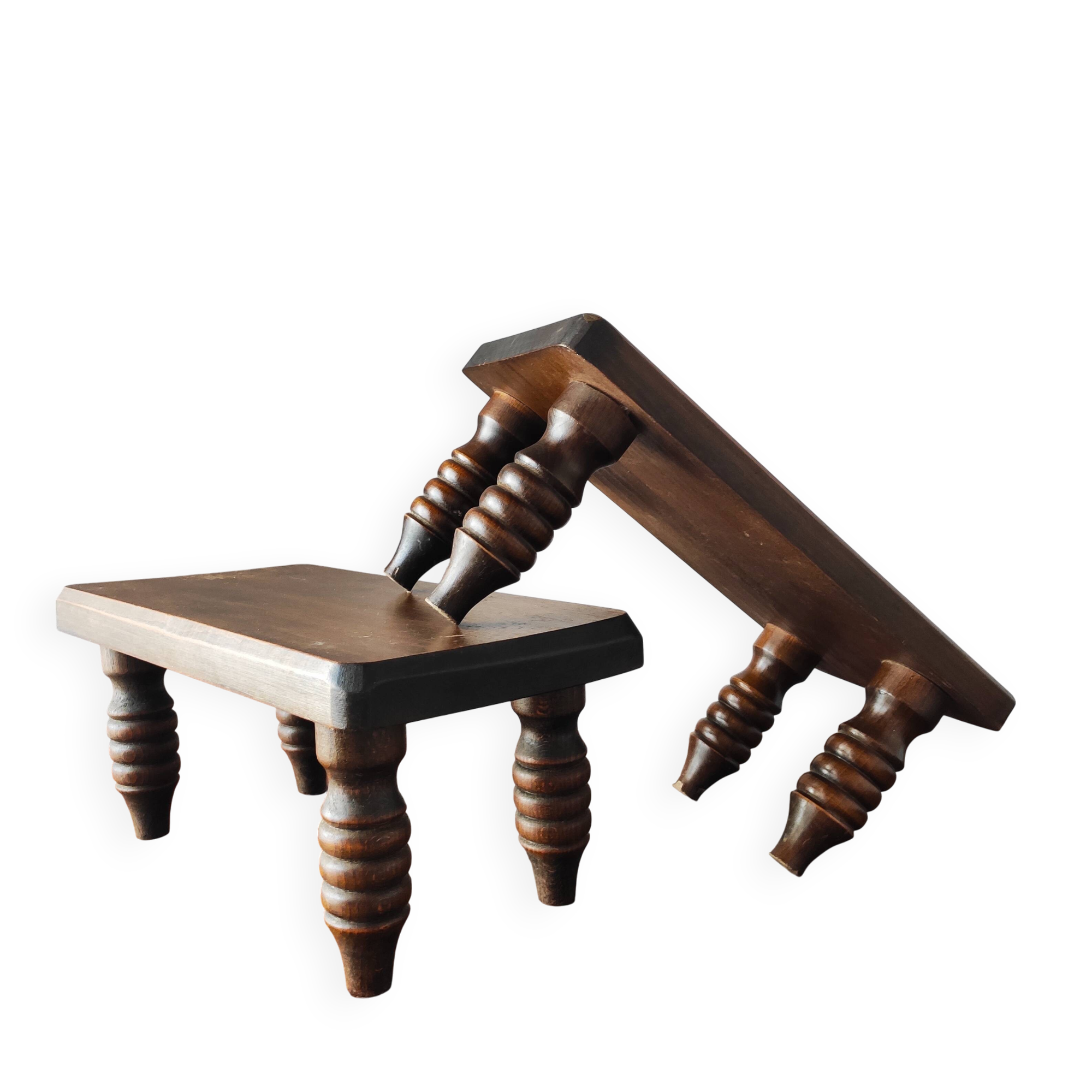 Pair of vintage solid wood footrests