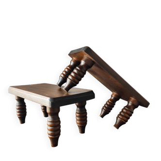 Pair of vintage solid wood footrests