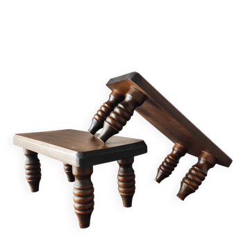 Pair of vintage solid wood footrests