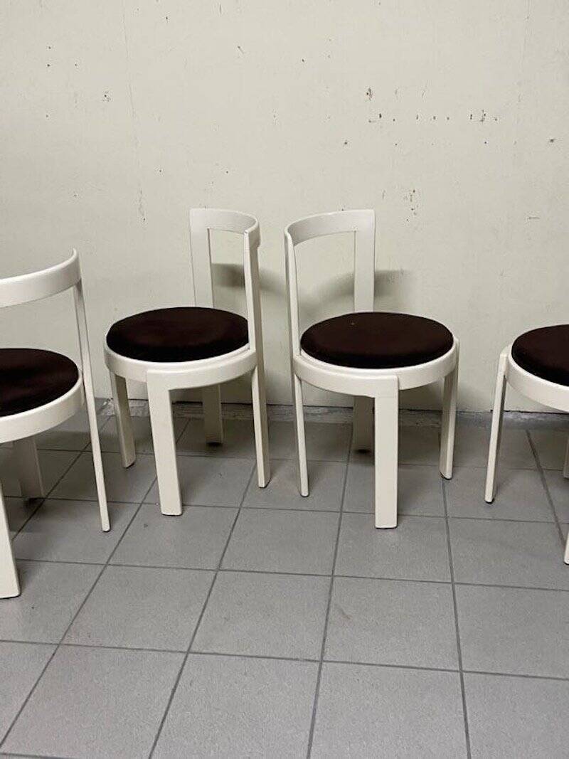 Lacquered wooden chairs with fabric, 1970s, set of 4