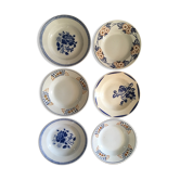 Six antique hollow plates dismatched in brown and blue