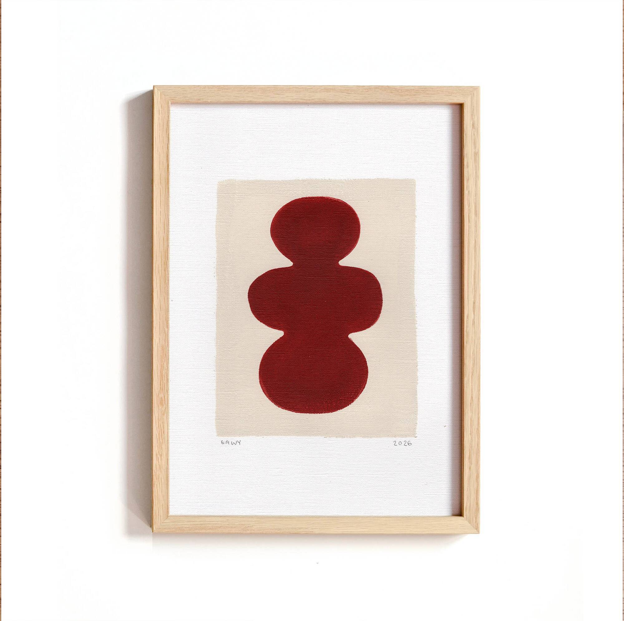 Collection de 4 peintures abstraites sur papier col.bordeaux signées Eawy