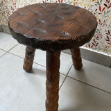 Hand-carved French brutalist tripod stool