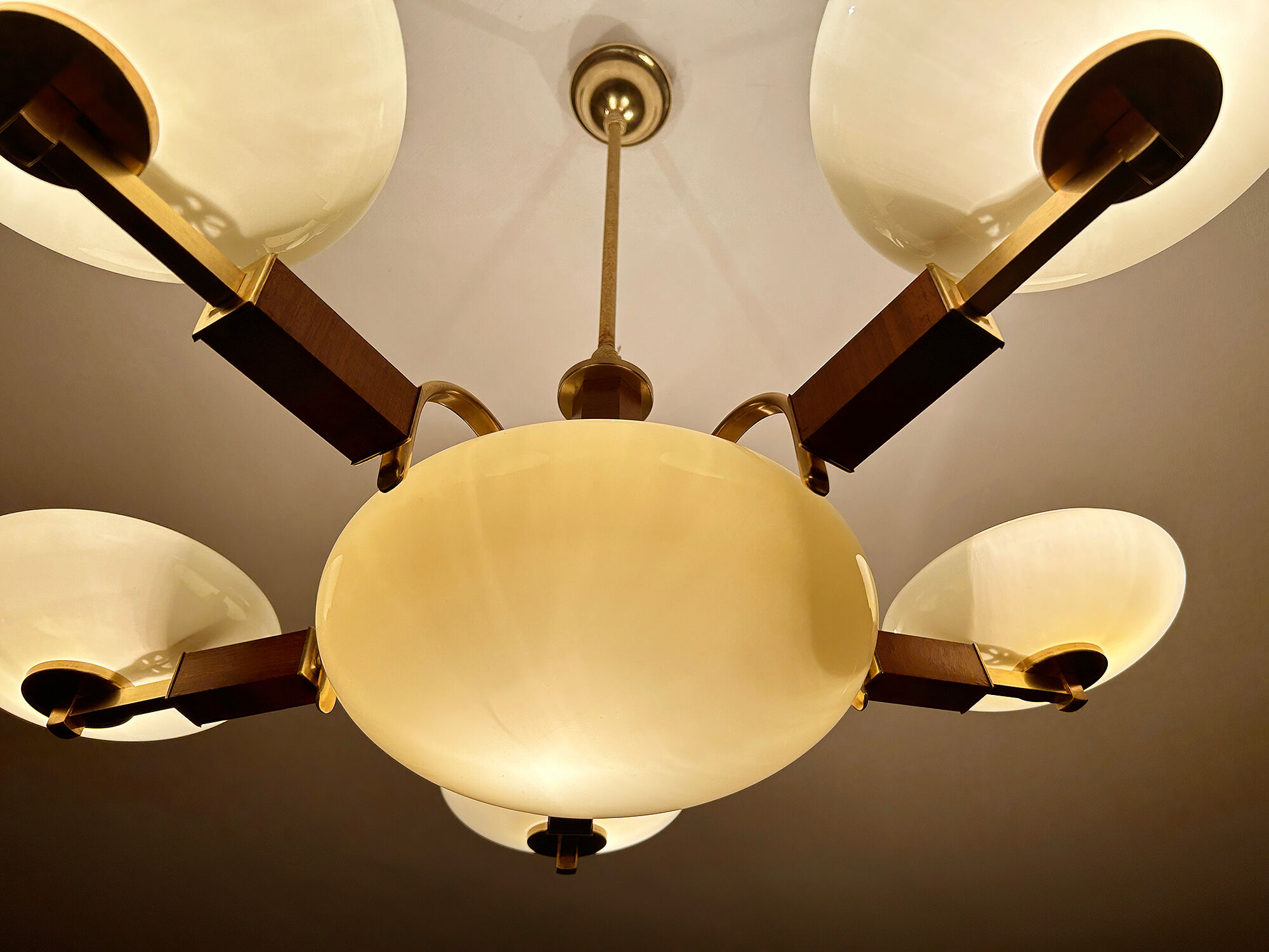 Art deco chandelier, glass, wood and glass, 30s