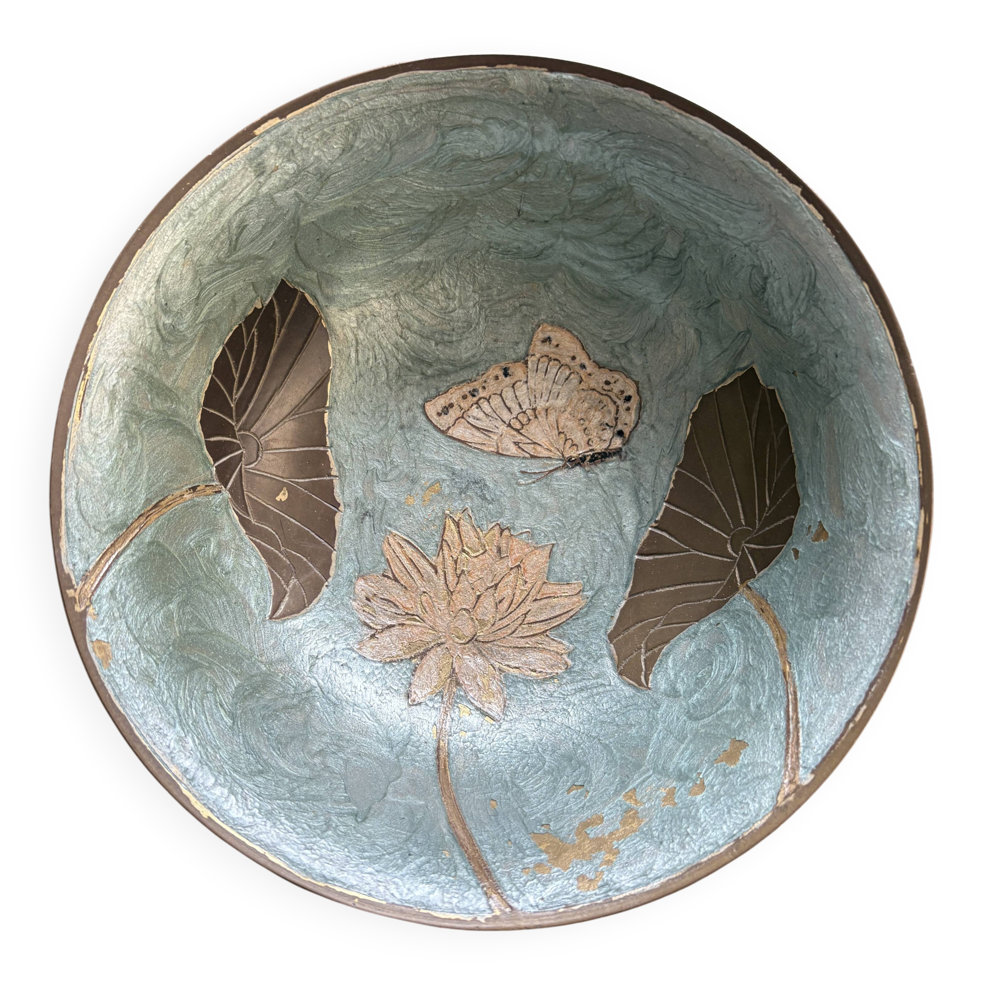 Large enamelled brass bowl
