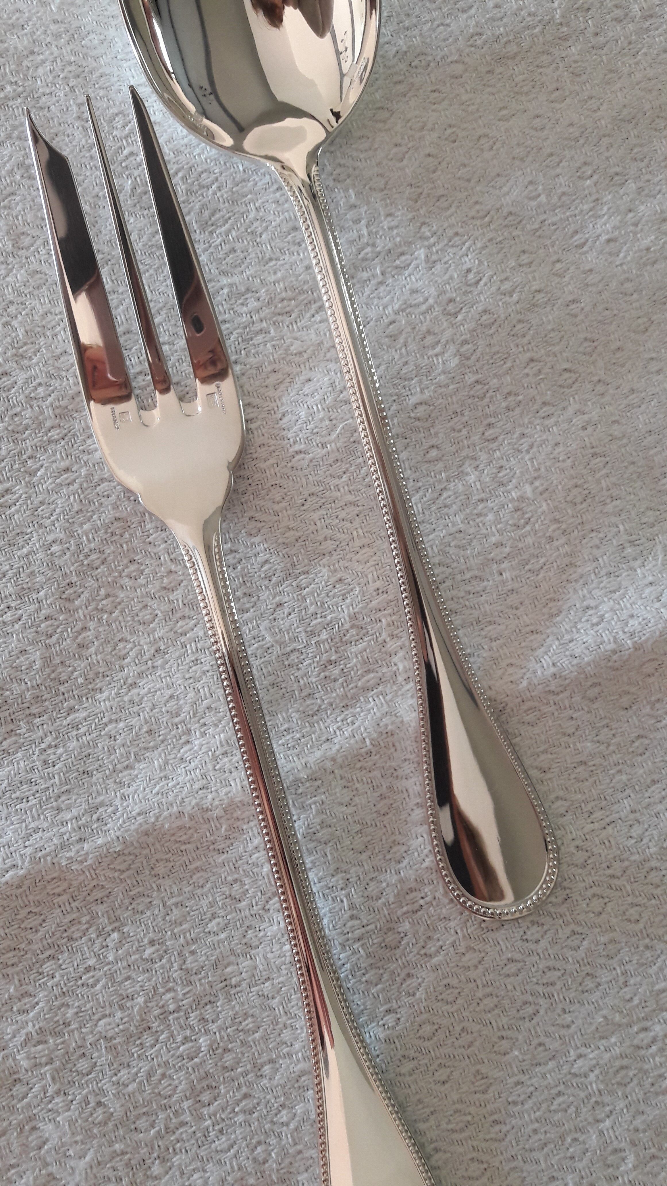 Spoon and fork to serve Christofle model beads silver metal