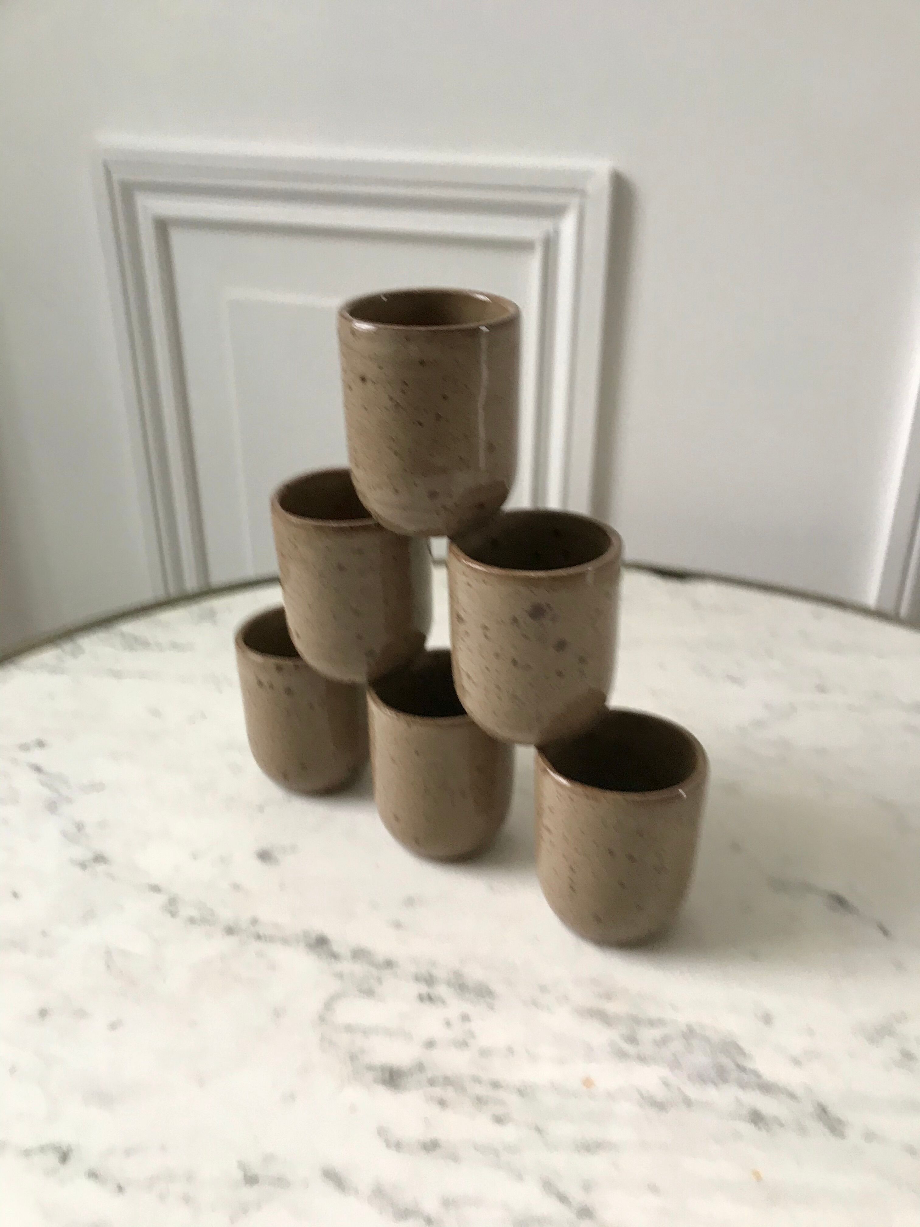 Set of 6 espresso cups in glazed stoneware 70s