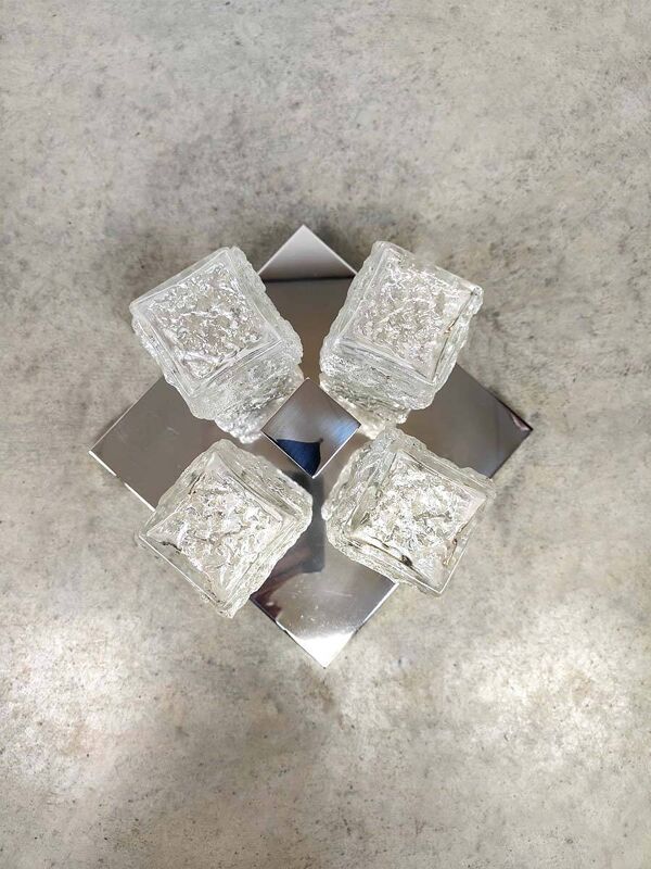 Plafonnier encastré en verre de glace design vintage 'Ice cubes'