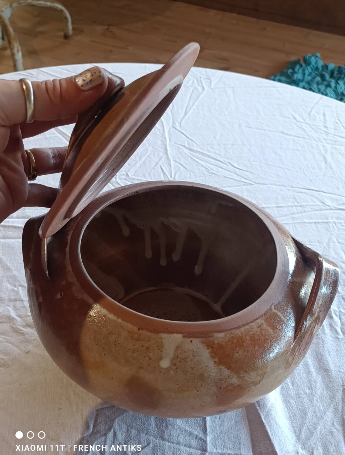 Soup tureen, vegetable dish, serving platter in Saint Amand stoneware from Puisaye.