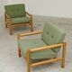 Pair of chalet style armchairs in green fabric