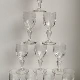 Set of 10 small glasses with feet / crystal liquor engraved 30s