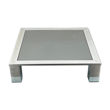 Mid-century chrome and dark mirror glass side table attributed to Saporiti. Italy 1970s