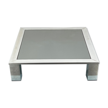 Mid-century chrome and dark mirror glass side table attributed to Saporiti. Italy 1970s