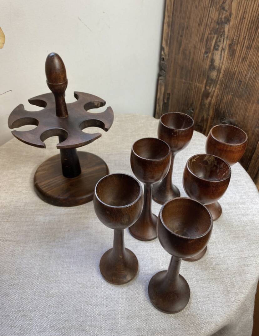 Wooden egg cups with stand