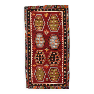 5x10 Kilim Wine Red Rug, 150x306Cm