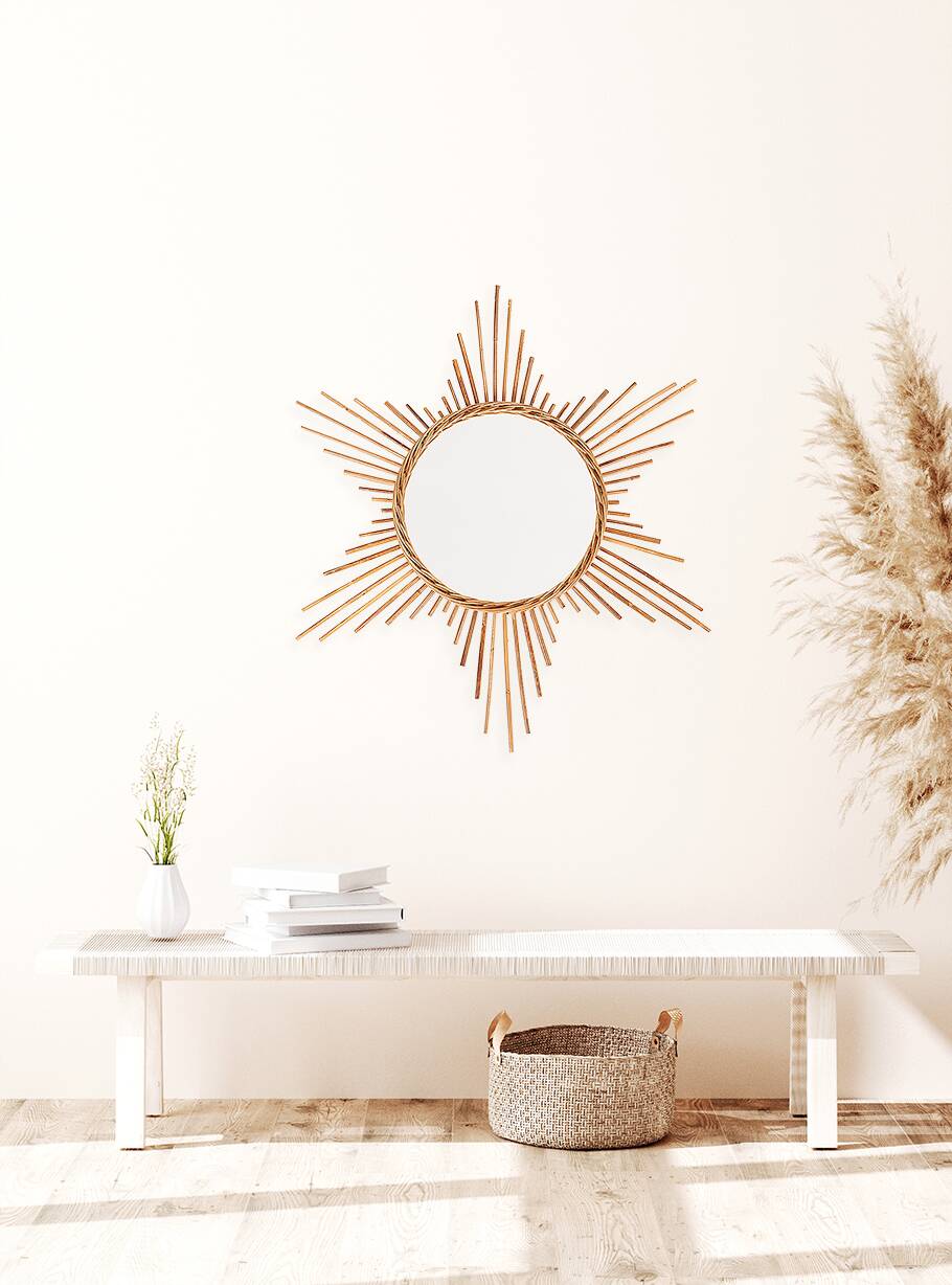 Old mirror, rattan, sun, star shape
