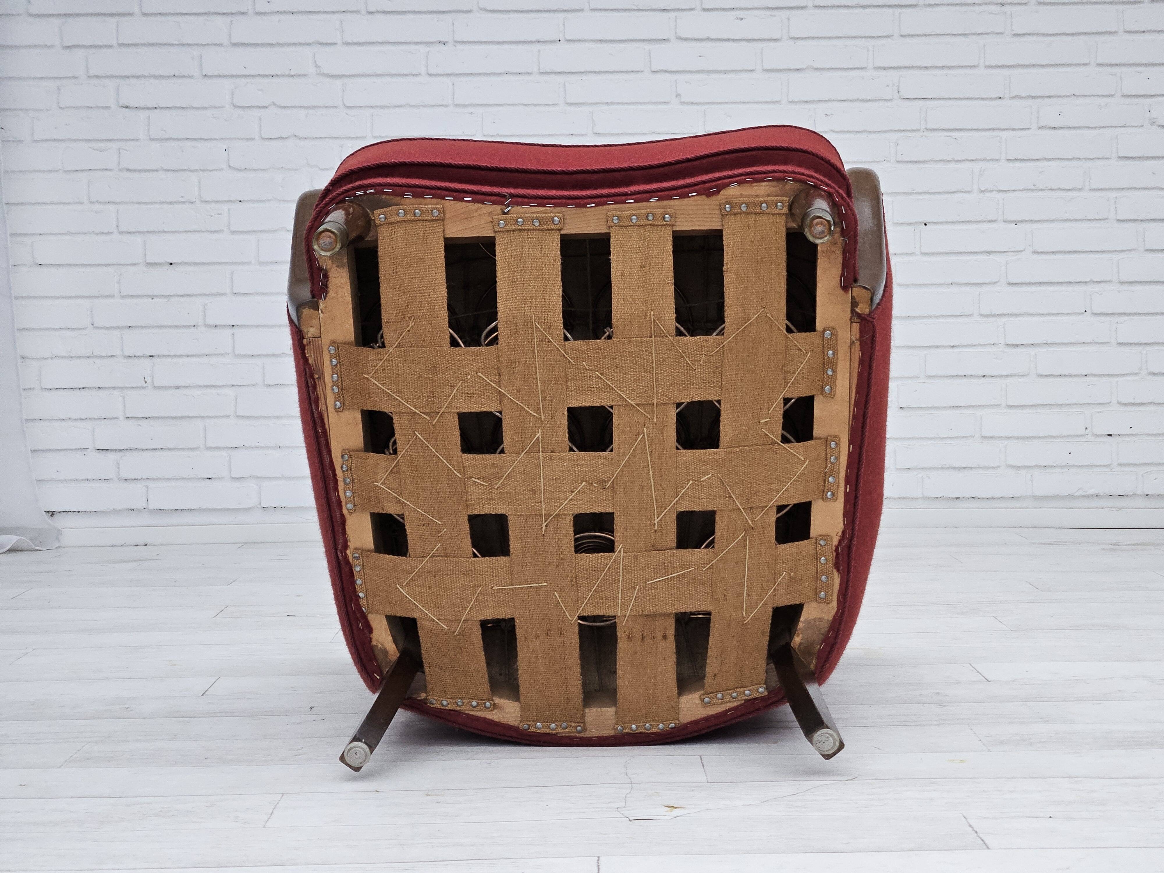 1960s, Danish armchair by Alfred Christensen, red furniture wool fabric.