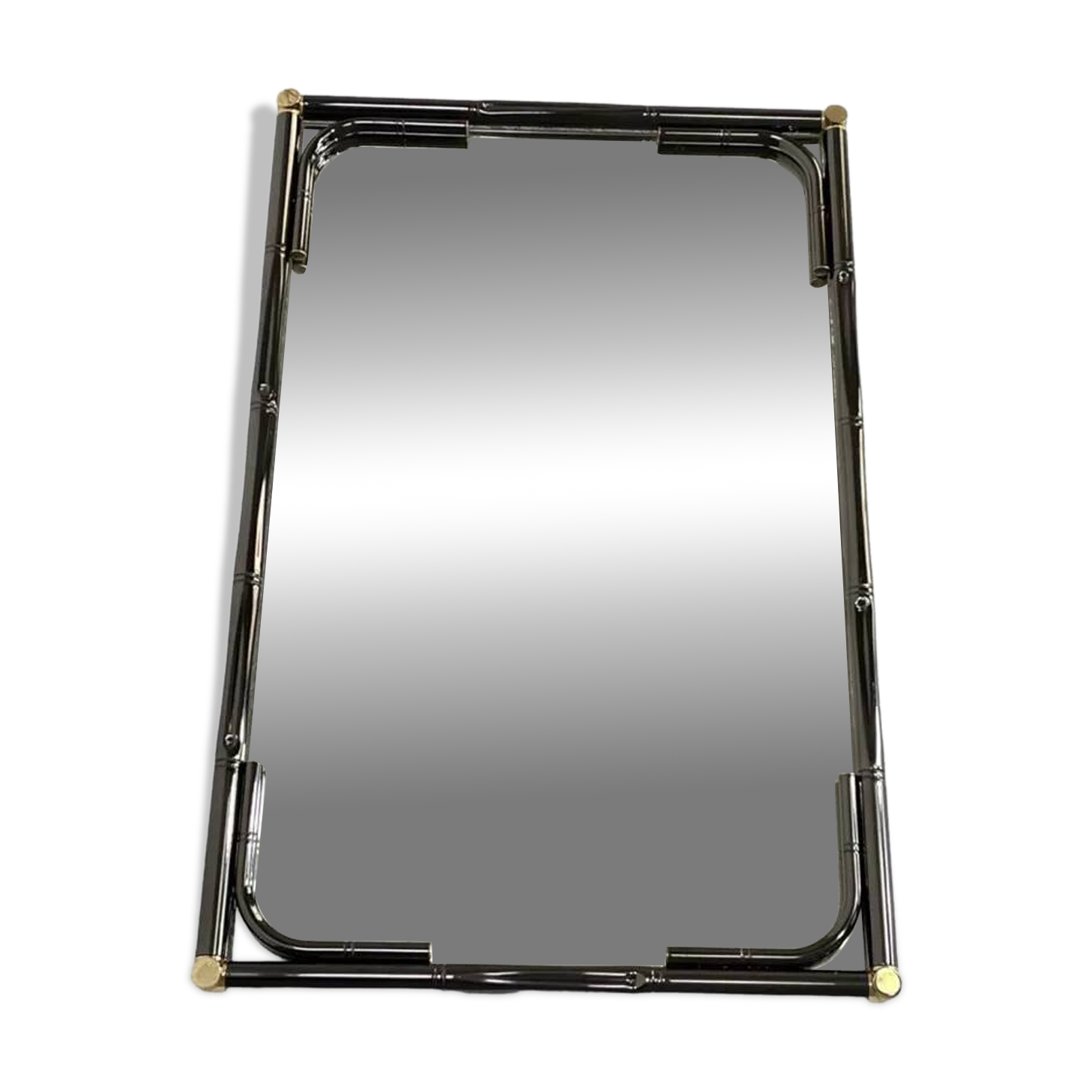 Black metal and brass mirror with gunmetal finish