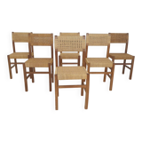 Set of six papercord dining chairs, France 1950's