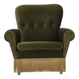 1970s, Danish lounge chair, high, furniture velour, ash wood legs.