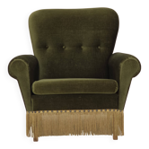 1970s, Danish lounge chair, high, furniture velour, ash wood legs.
