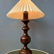 Vintage wooden table lamp with pleated shade