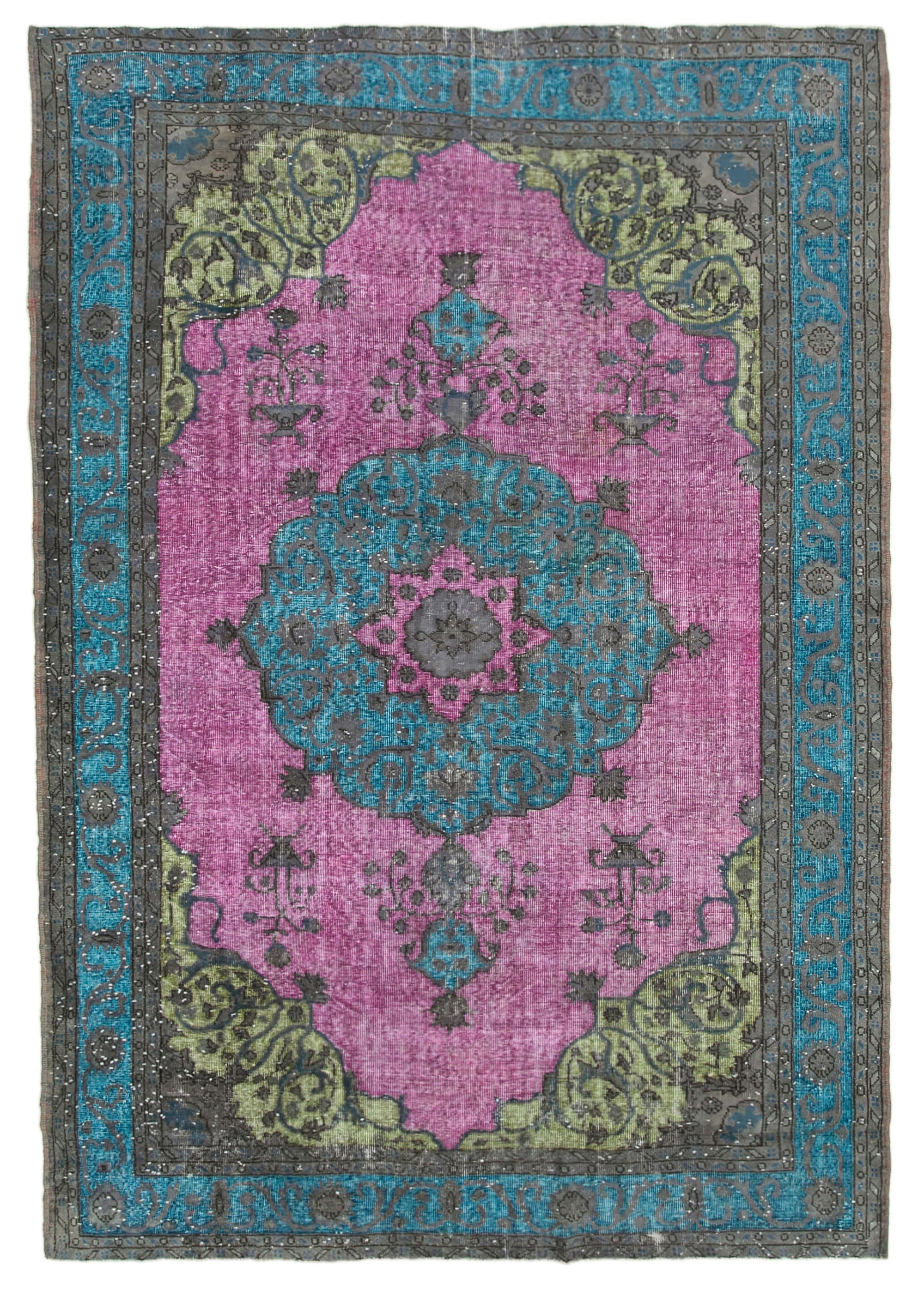 Handmade Antique Turkish 1980s 227 cm x 319 cm Pink Rug