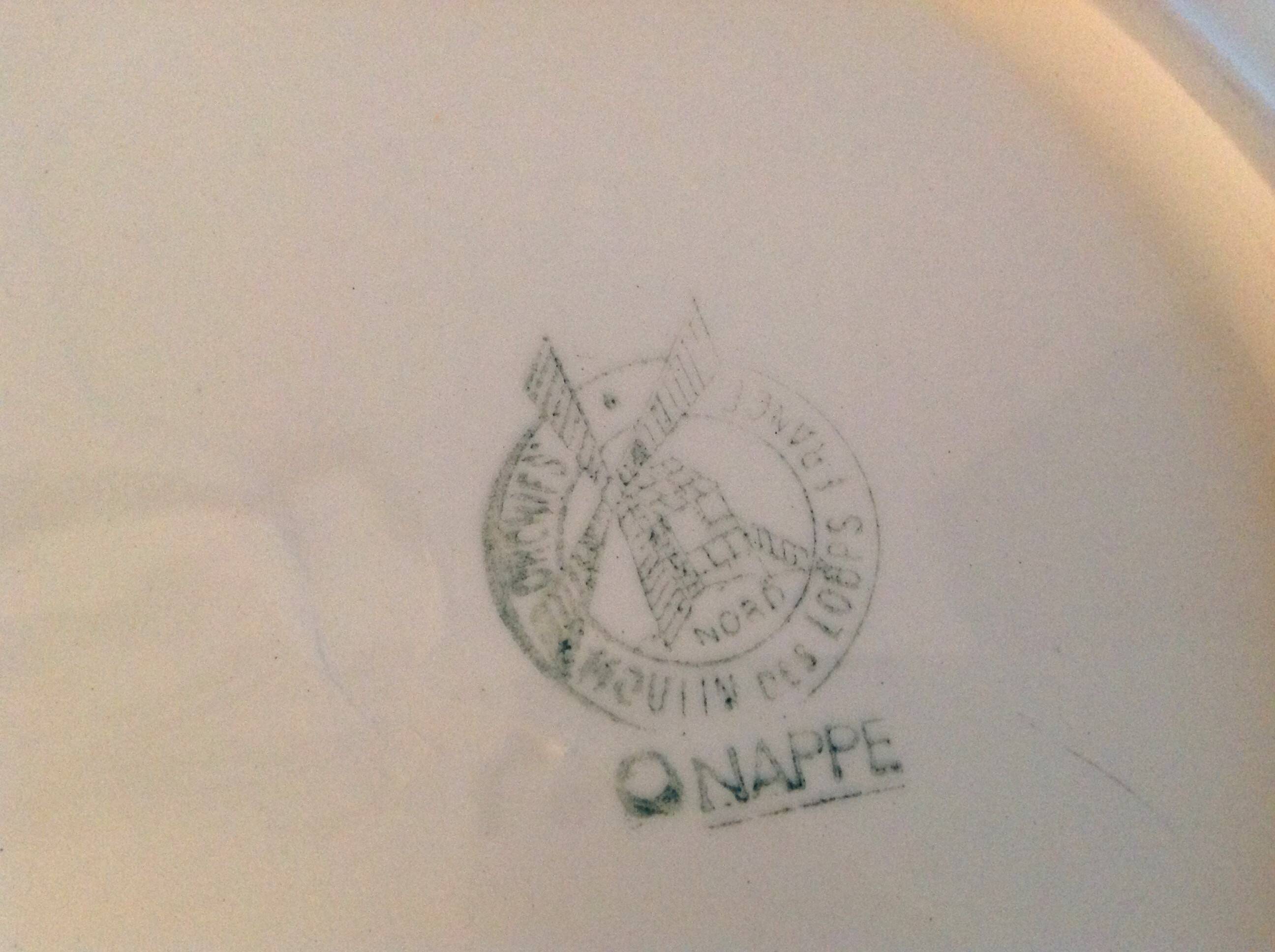 Round hollow dish Moulin des Loups green tablecloth model / 50s-60s