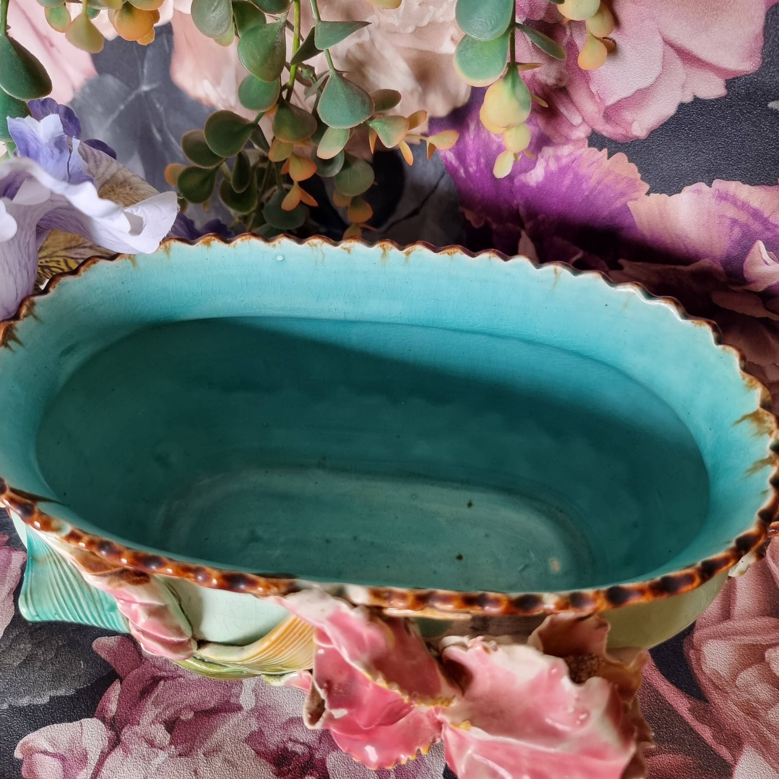 19th century French Art Nouveau planter in barbonite ceramic and m