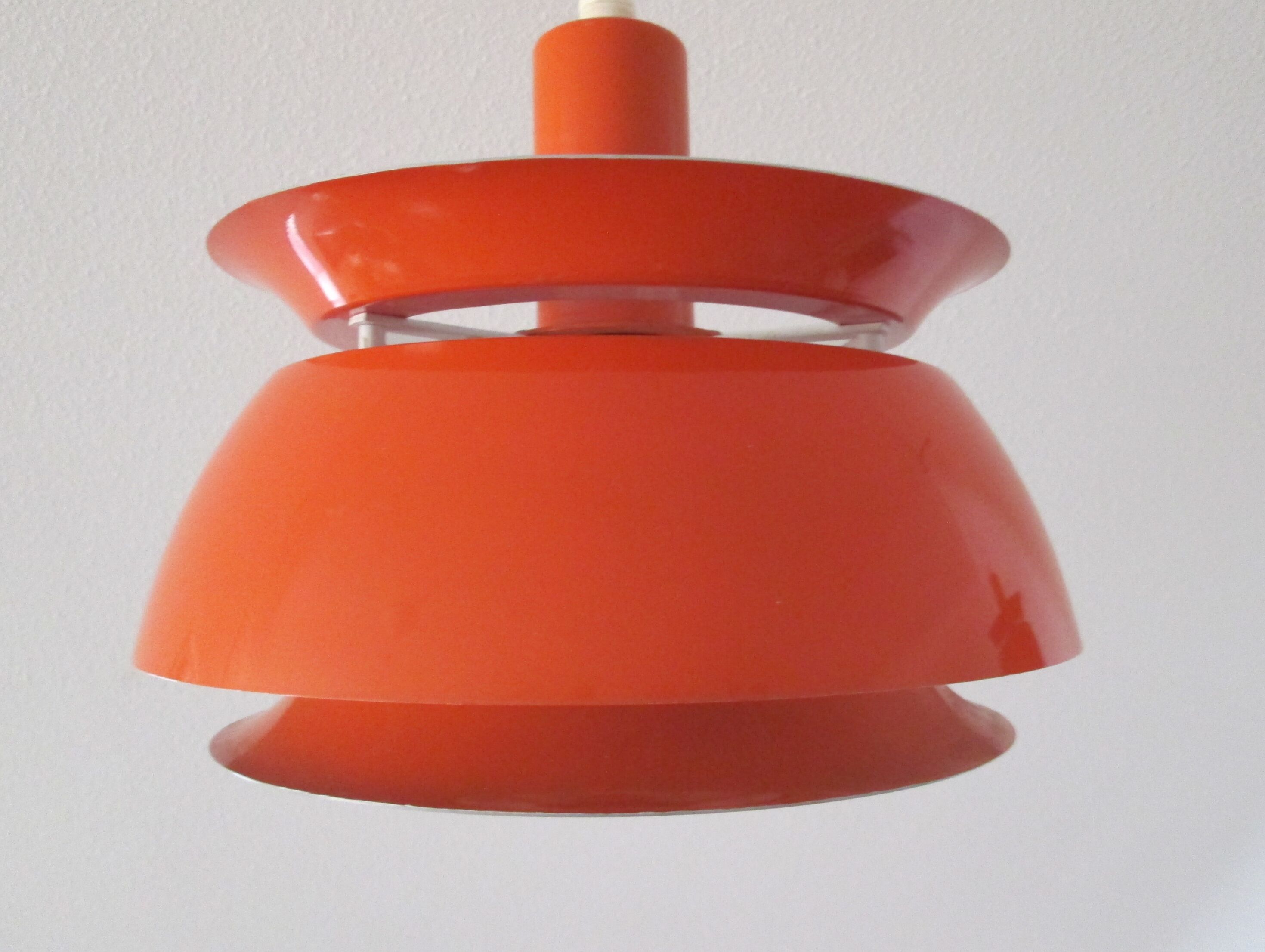 Set of 2 Danish Mid-century vintage Nevada pendant lights, orange, PH style, by Vitrika Denmark