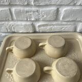 4 handcrafted beige & blue glazed earthenware cups