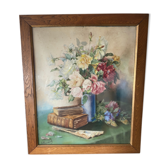 Bouquet of flowers signed Roussel
